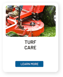 A lawn mower cutting grass with text underneath that reads 